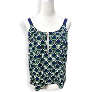 Macbeth Collection Top Tank Geometric Pattern Low Back Sleeveless Green Blue XS